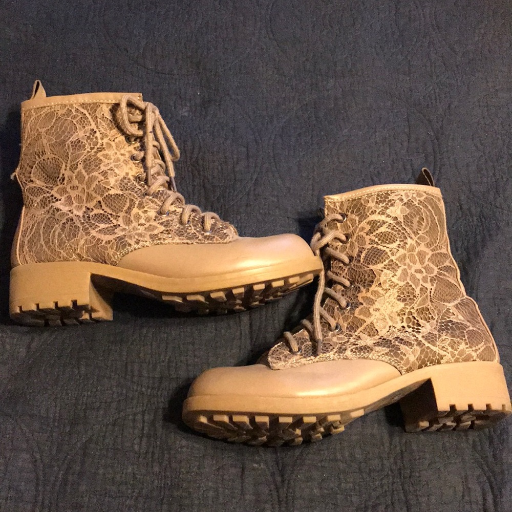 Lace lug sole combat boots